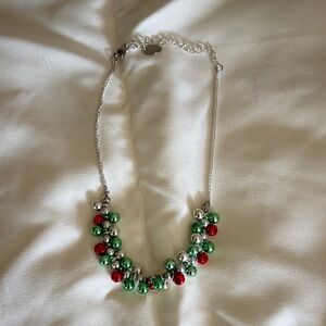 Elegant Silver and Red-Green Beaded Necklace